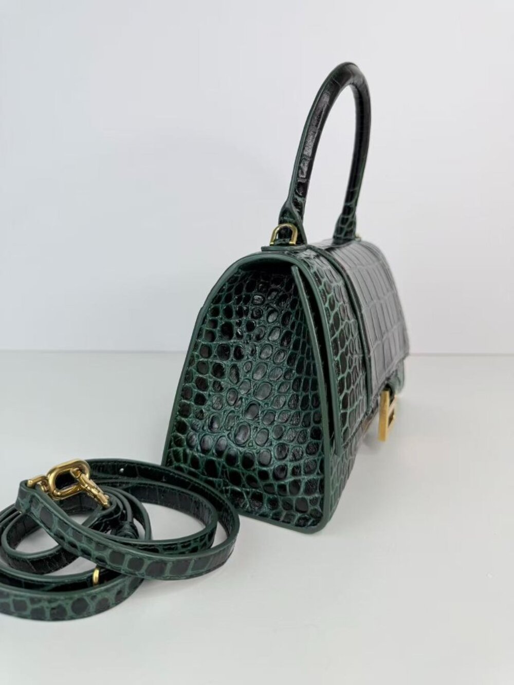 Balenciaga Hourglass XS Croc Embossed Leather Top Handle Crossbody Bag - Picture 5 of 11